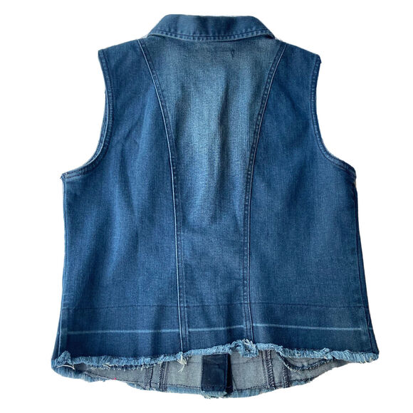 Cato EST 1946 Jean Vest Sz S Denim Stretch Fringe Hem Button Front Blue Casual - Picture 6 of 9
